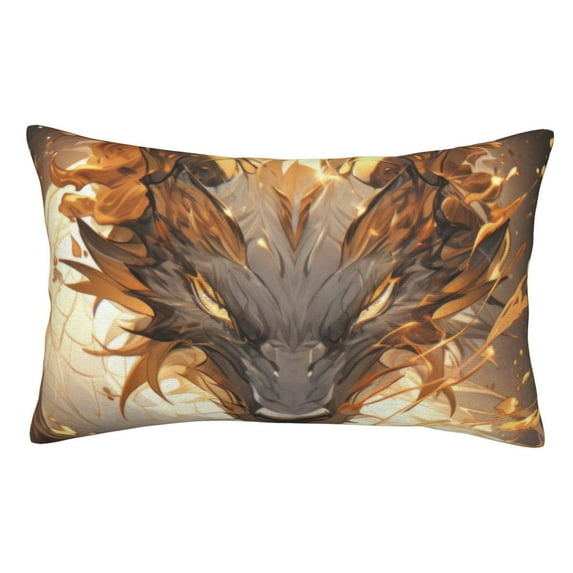 Honeii Golden Horned White Dragon Print Pillow Cases,Plush Throw Pillow Covers,Decorative Pillowcase for Sofa, Couch, Living Room-16"x24"