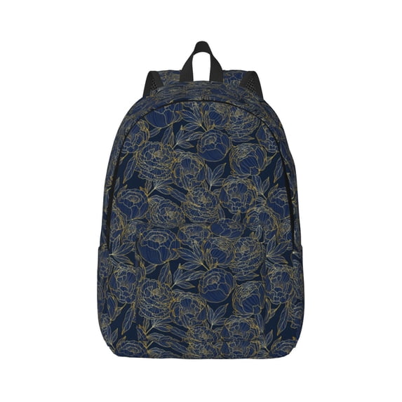 Honeii Golden Peonies Print Canvas College Laptop Backpack, Durable Rucksack Travel Notebook Bag School Backpack Book Bag for Men Women-Small