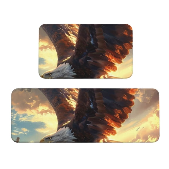 Honeii Golden Sky Bald Eagle Print Kitchen Mat [2 PCS] for Floor, Waterproof Non-Slip Rugs, Kitchen Decor,Standing Mat for Floor,Office, Sink, Laundry