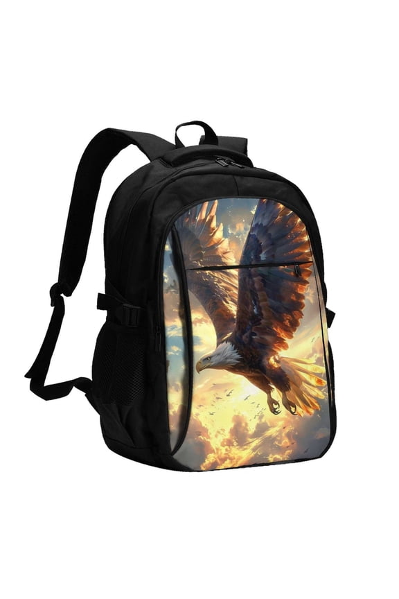 Golden Sky Bald Eagle for Travel Laptop Backpack, Business Laptops Backpack with USB Charging Port, College High School Computer Bag for Men Women