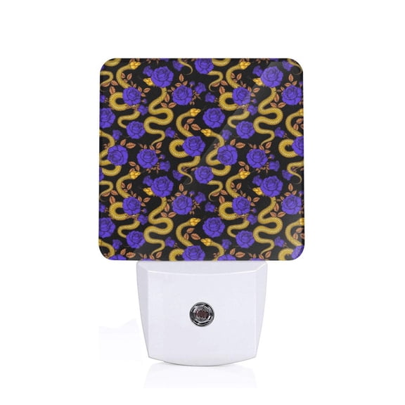 Honeii Golden Snake And Purple Rose Print LED Night Light with Light Sensor, Night Lights Plug Into Wall,Ideal for Bedrooms and Hallways-US