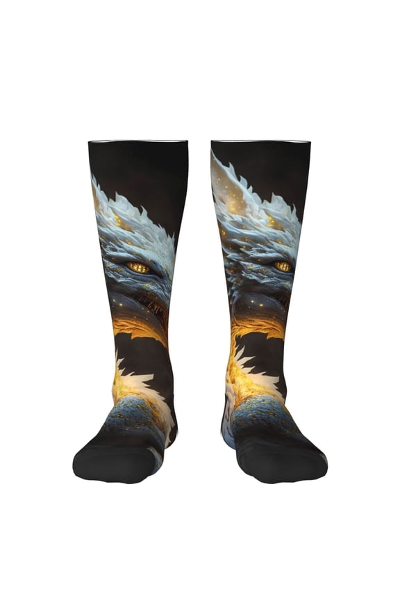 Golden White Fire Dragon Print Long Socks,Novelty Design Socks Gift for Men and Women,Crew Socks,Calf Socks