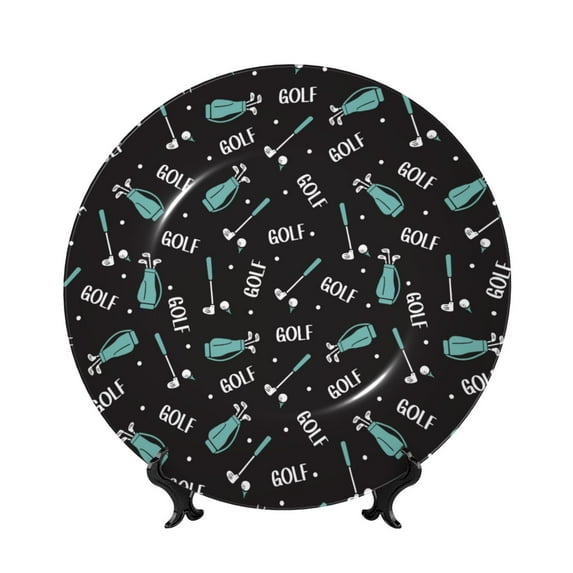 Honeii Golf Bags And Balls Print Elegant Bone China Decorative Plate, Porcelain Plate,Art Crafts,Ceramic Ornaments for Home Office Wall Decor-10in