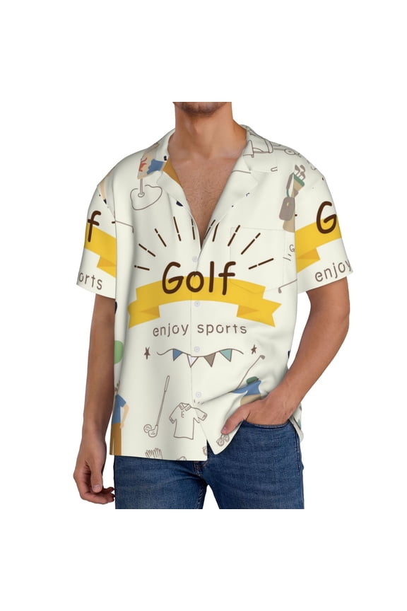 Golf Icons And Golfer for Men's Short-Sleeved Button-Up Collared Shirt Featuring A Pocket, Perfect for Beach Vacations, And Travel Adventures.-XX-Large