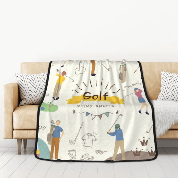 Honeii Golf Icons And Golfer for Throw Blanket for Couch - Thick Blanket, Soft Fuzzy Plush Throw Blanket for All Seasons, Double Sided Blanket,50x60 In