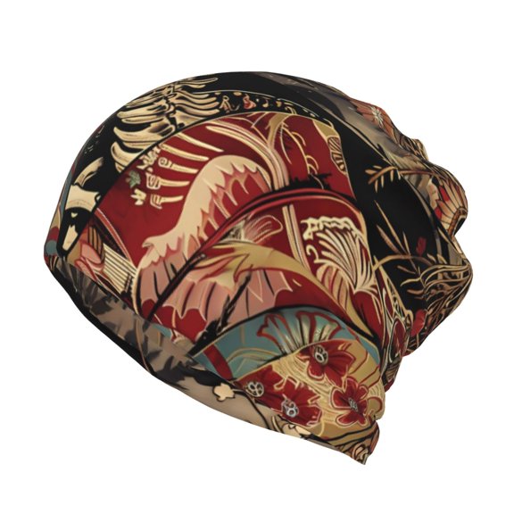 Honeii Gothic Eastern Floral Skull Print Winter Beanie Daily Hat - Thermal Polar Fleece Ski Running Hat Skull Cap for Men and Women,Beanie