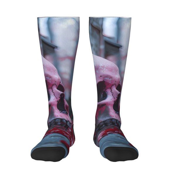 Honeii Gothic Red Skull Cemetery Print Long Socks,Novelty Design Socks Gift for Men and Women,Crew Socks,Calf Socks