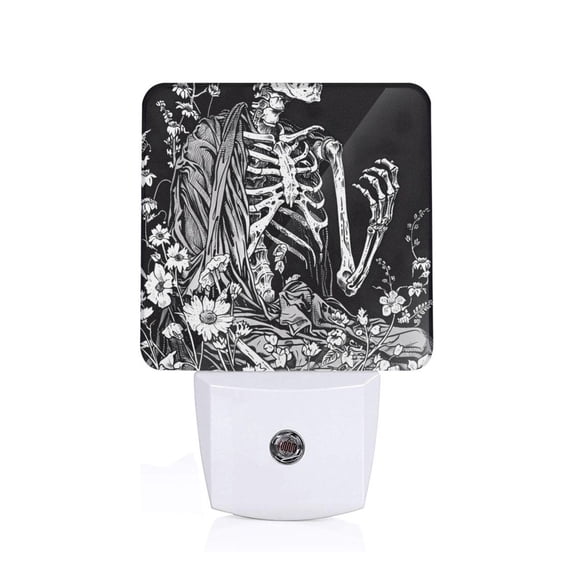 Honeii Gothic Skull Floral Art Print LED Night Light with Light Sensor, Night Lights Plug Into Wall,Ideal for Bedrooms and Hallways-US