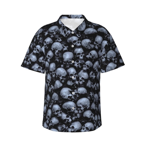 Honeii Gothic Skull Print Men’s Hawaiian Shirt,Classic Button-Down Short Sleeve Shirt, for Beach, Vacation, and Outdoor Activities,Medium