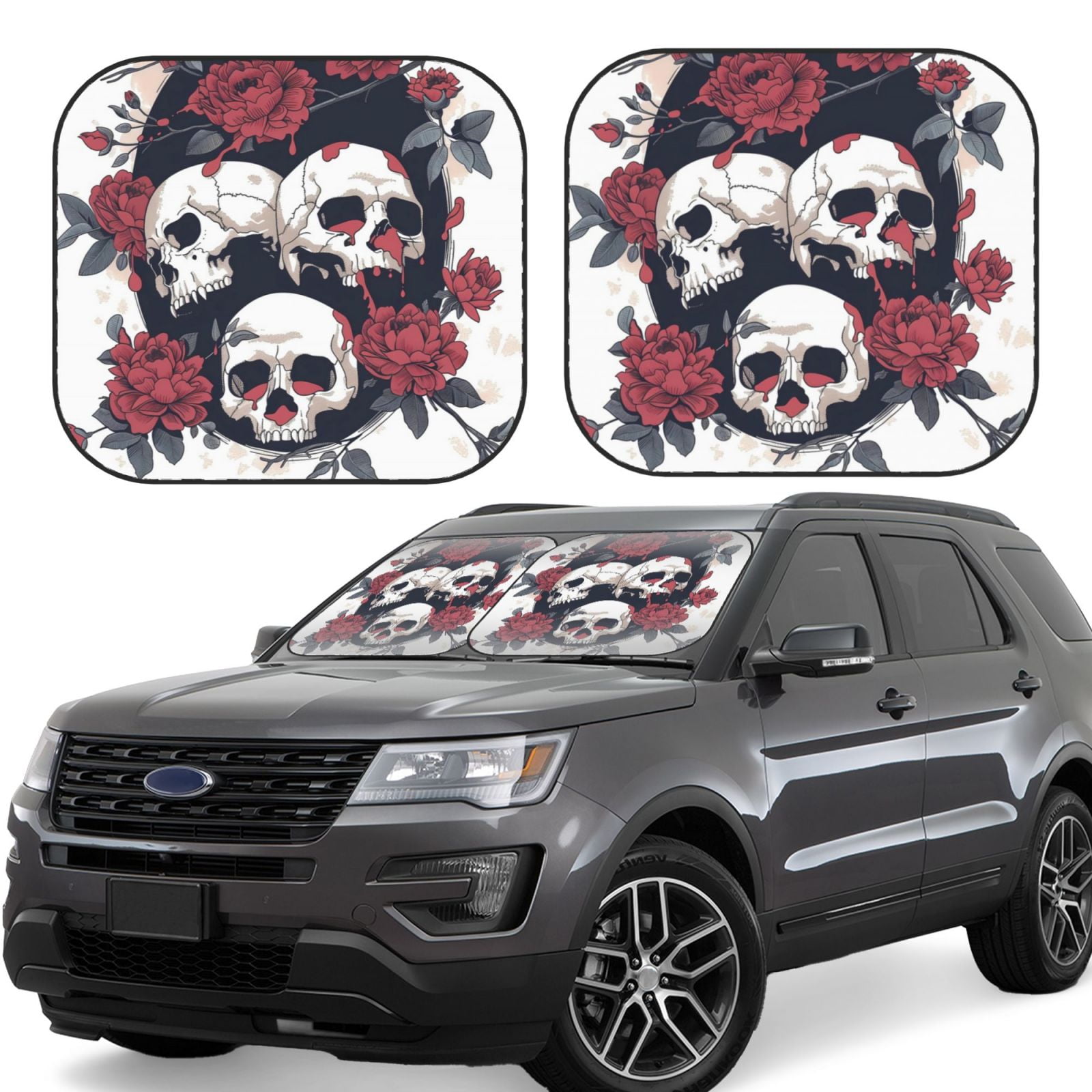 Honeii Gothic Skulls And Roses Print Foldable Car Sun Shade for ...
