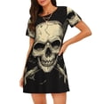 thumbnail image 1 of Honeii Gothic Winged Skull Print Women's Loose Short Sleeve Nightgown, Soft Cotton Sleepwear, Comfy Loose Fit Pajama Dress for Sleep and Lounge, 1 of 6