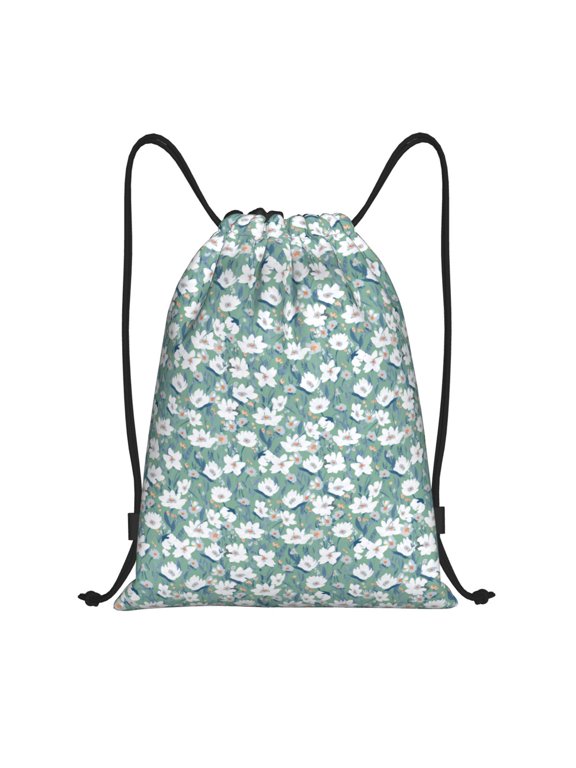 Gouache Flowers Print Drawstring Backpack,Drawstring Bags String Backpack Gym Cinch Sack Backpack Sport Bag Draw-Small