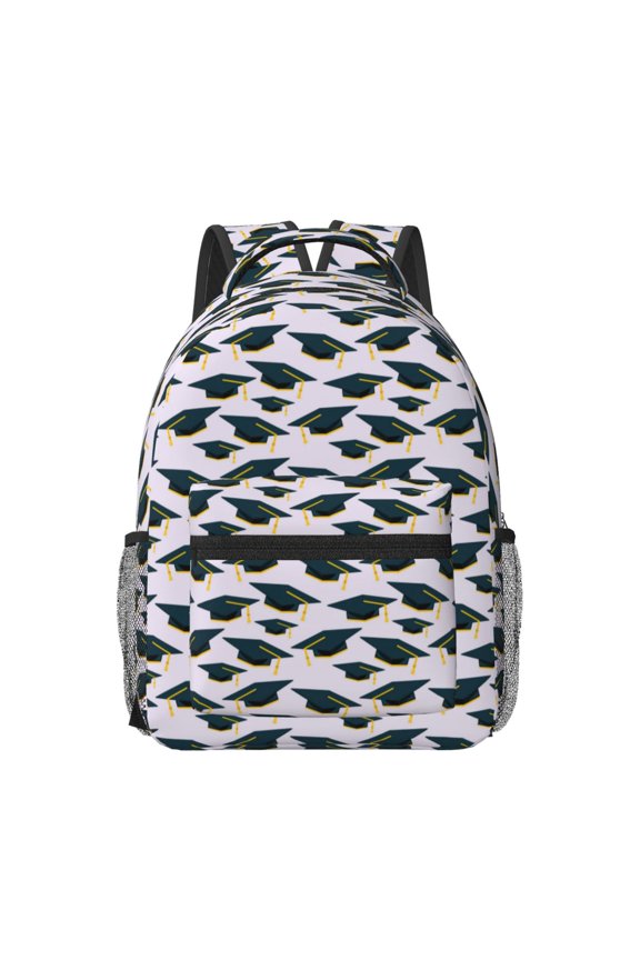 Graduation Hats Print Backpack for School,15.6 inch Laptop Back Pack for High School and College Students, Waterproof Computer Bookbag-One Size