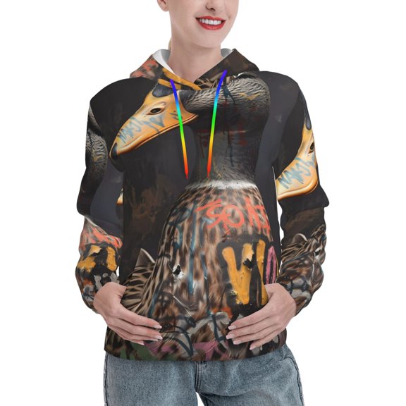 Honeii Graffiti Cool Duck Pattern Womens Oversized Hoodies Long Sleeve Sweatshirts Pullover Fall Outfits with Pocket-XX-Large