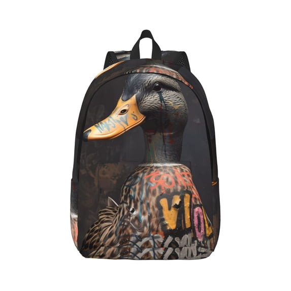 Honeii Graffiti Cool Duck Print Canvas College Laptop Backpack, Durable Rucksack Travel Notebook Bag School Backpack Book Bag for Men Women-Small