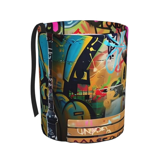 Honeii Graffiti Lamp Urban Scene Print Waterproof Car Trash Can,Waterproof Portable Collapsible Trash Can,Garbage Container fits Most Cars,SUVs,and Trucks