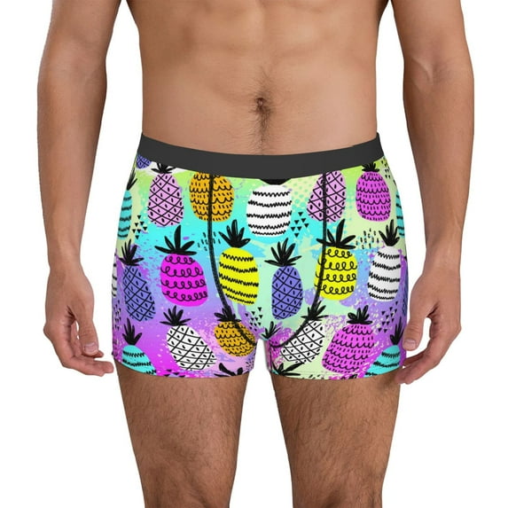 Honeii Graffiti Pineapples Men's Underwear Boxer Briefs Pack, ComfortSoft Boxer Brief for Men, Moisture-Wicking Breathable-Small
