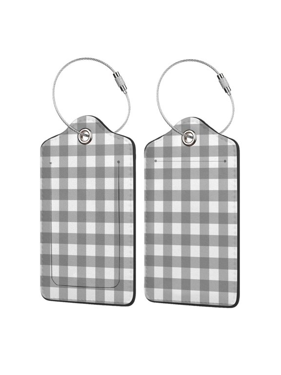 Gray Checkboard Print Leather Luggage Tag for Suitcases,ID Tags,Bag Tags for Luggage,Functional Travel Tag-1