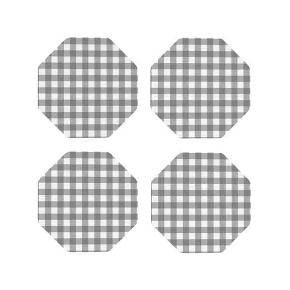 Honeii Gray Checkboard print Leather Coaster Set of 4, ideal for safeguarding your furniture from drinks spills and effortless cleanup-Octagon