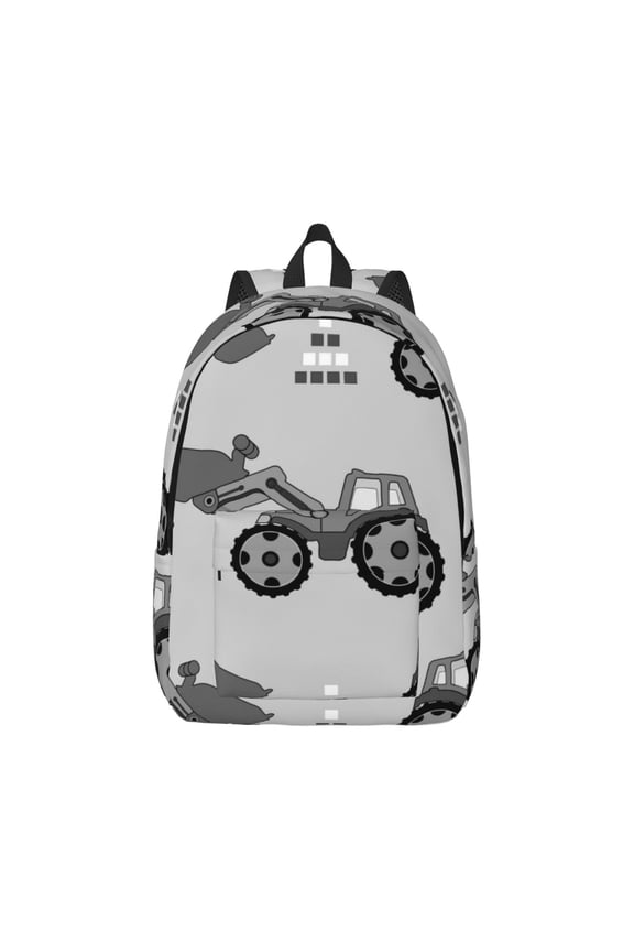 Gray Tractor Print Canvas College Laptop Backpack, Durable Rucksack Travel Notebook Bag School Backpack Book Bag for Men Women-Small