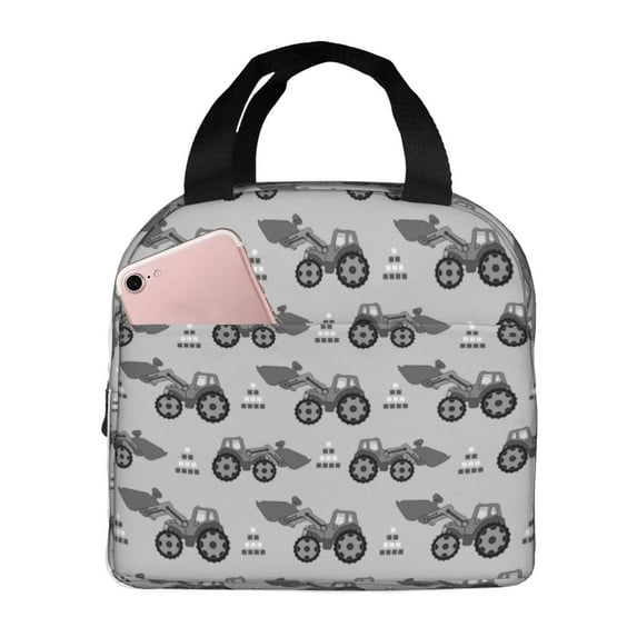 Honeii Gray Tractor Print Lunch Bag Women, Lunch Box Lunch Bag for Women Adult Men, Small Leakproof Cute Lunch Tote Large Capacity Reusable