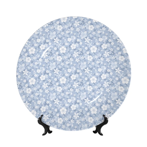 Honeii Gray White Floral Print Elegant Bone China Decorative Plate, Porcelain Plate,Art Crafts,Ceramic Ornaments for Home Office Wall Decor-10in