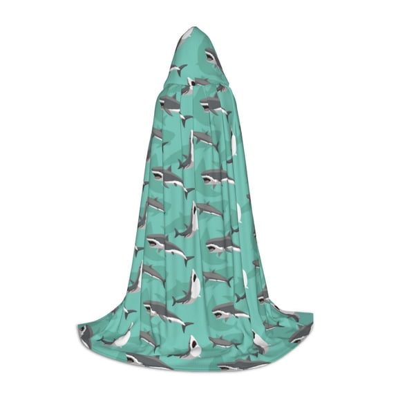 Honeii Great White Shark Print Poncho Cape, Cloak Coat, Snuggly Hooded Wearable Blanket, Hooded Cape For Teenagers,Halloween Costumes-Medium