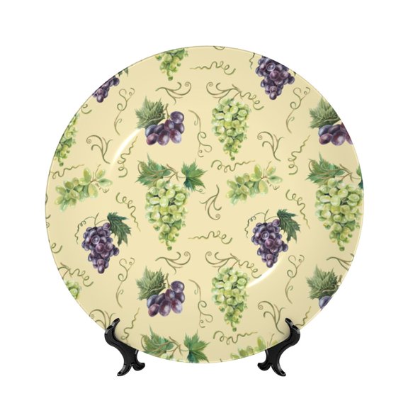 Honeii Green And Purple Grapes Print Elegant Bone China Decorative Plate, Porcelain Plate,Art Crafts,Ceramic Ornaments for Home Office Wall Decor-7in