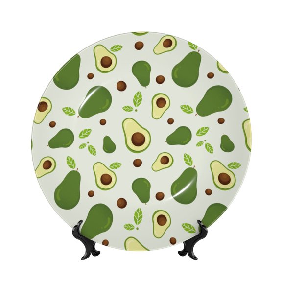 Honeii Green Avocado Print Elegant Bone China Decorative Plate, Porcelain Plate,Art Crafts,Ceramic Ornaments for Home Office Wall Decor-7in
