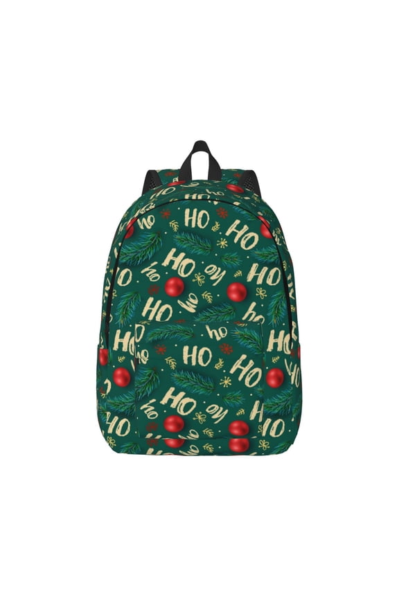 Green Background With Ho Print Canvas College Laptop Backpack, Durable Rucksack Travel Notebook Bag School Backpack Book Bag for Men Women-Small