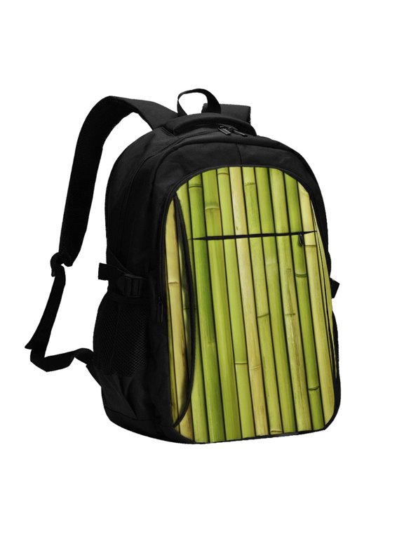 Green Bamboo Fence for Travel Laptop Backpack, Business Laptops Backpack with USB Charging Port, College High School Computer Bag for Men Women
