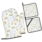 Honeii Green Blue Avocado Pattern Oven Mitts and Pot Holders, Silicone Oven Gloves,500 F Heat Resistant Oven Mitts Sets, 4PCS