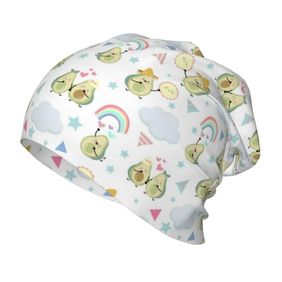 Honeii Green Blue Avocado Print Kids Knit Beanie Watch Hat ,Knit Cap for Boys and Girls