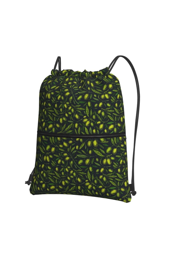 Green Branch Olive Print Drawstring Backpack,String Bag,Sackpack Cinch Water Resistant Nylon for Gym Shopping Sport Yoga