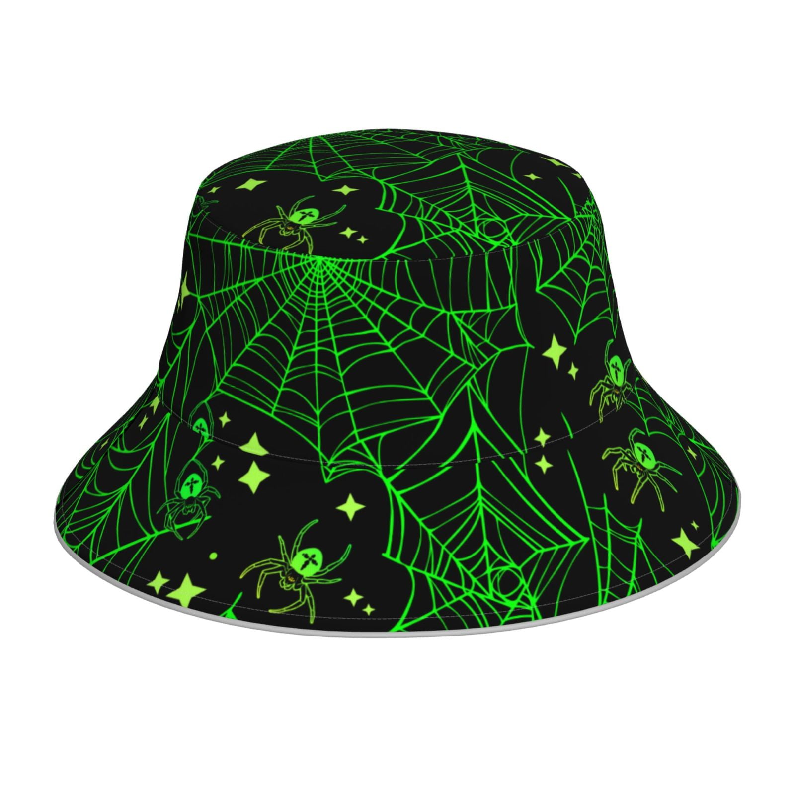 Honeii Green Bright Web with Spiders for Unisex Bucket Hat Waterproof ...