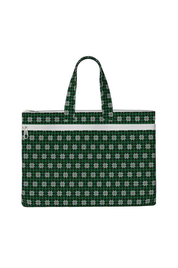 Green Buffalo Plaid Merry Christmas Print Canvas Tote Bag with Compartments Laptop Tote Bag Large Tote Bag