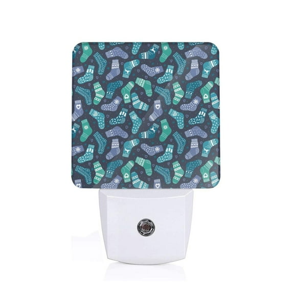 Honeii Green Christmas Print Socks Print LED Night Light with Light Sensor, Night Lights Plug Into Wall,Ideal for Bedrooms and Hallways-UK