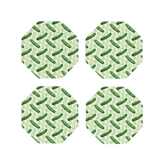 Honeii Green Cucumber1 Print Leather Coaster Set of 4, Ideal for Safeguarding Your Furniture from Drinks Spills and Effortless Cleanup-Octagon