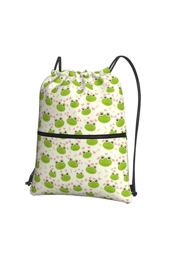 Green Frog Print Drawstring Backpack,String Bag,Sackpack Cinch Water Resistant Nylon for Gym Shopping Sport Yoga