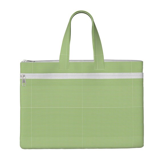 Honeii Green Gingham Print Canvas Tote Bag with Compartments Laptop Tote Bag Large Tote Bag