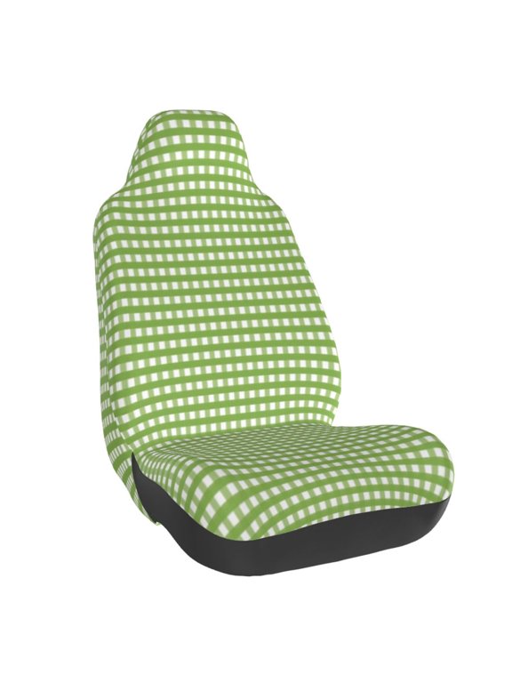 Green Gingham Print Car Seat Cover,Car Interior Covers,Universal Fit Seat Protector, Compatible with Most Cars, SUVs, Trucks, and Vans