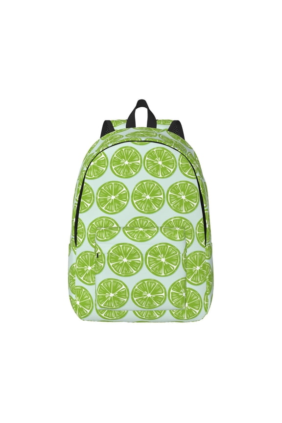 Green Lemon Slices Print Canvas College Laptop Backpack, Durable Rucksack Travel Notebook Bag School Backpack Book Bag for Men Women-Small