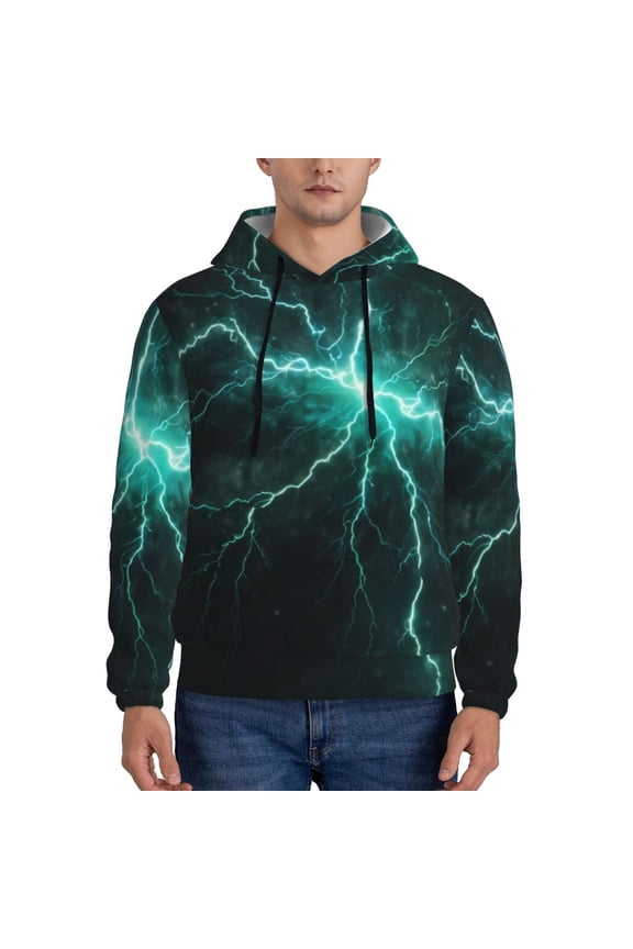 Green Lightning Flash Pattern Mens Hoodies Men's Loose Sleeve Sweatshirt,Pullover Hooded Sweatshirt for Men,Essentials Hoodie-Medium