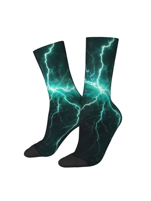 Green Lightning Flash Print Adult Socks,Crew Socks,Casual Calf Socks,Daily Wear Socks for Men & Women, Perfect for Sports, Casual and Everyday Use