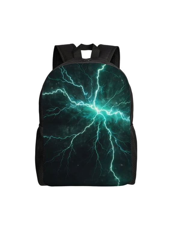 Green Lightning Flash Print Laptop Backpack for Work, College, Travel, Daily Backpacks for Men Women, Sport Rucksack,Computer Bag