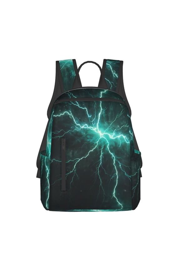 Green Lightning Flash Print Lightweight Backpacks,Carry on Backpack,Durable Backpack for School, Work & Travel
