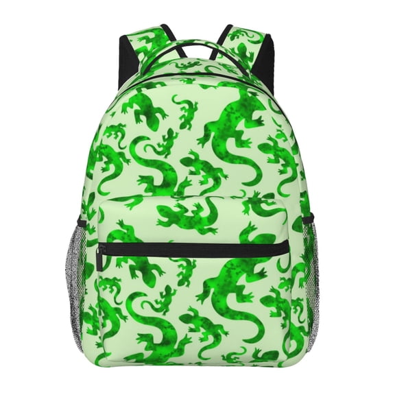 Honeii Green Lizard Print Backpack for Both Men and Women, Basic Bookbag for College, Work, or Travel,Rucksack Computer Bag-One Size