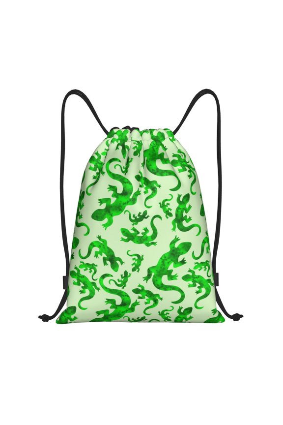 Green Lizard Print Drawstring Backpack,Drawstring Bags String Backpack Gym Cinch Sack Backpack Sport Bag Draw-Medium