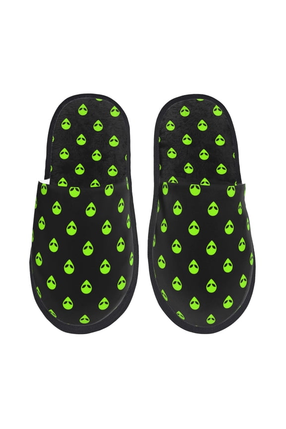 Green Monster Print Furry Slippers Bedroom Slippers for Women and Men Fuzzy Plush Comfy Faux Fur Lined Slide Shoes -Medium