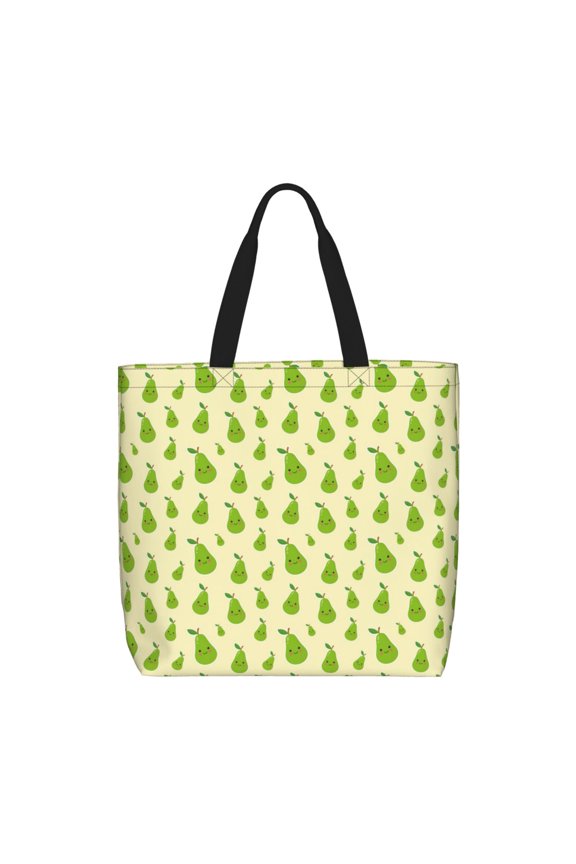 Green Pears1 Print Tote Bag, Reusable Grocery Shopping Bag,Shoulder Bag with Inner Pocket